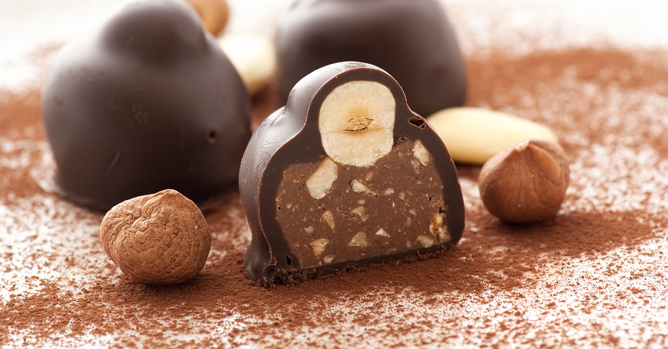 chocolate candy with hazelnut center